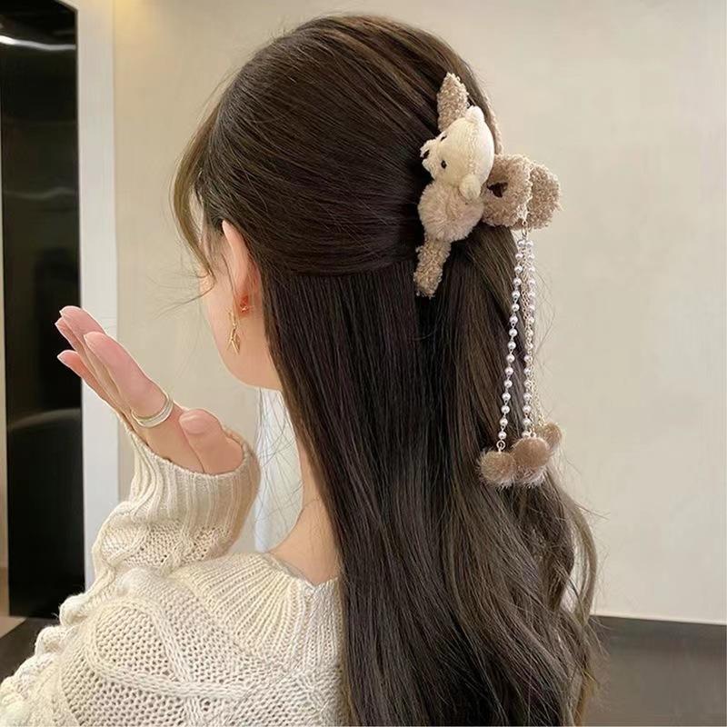 Korean Trendy Style Soft Plush Hair Grip For Girls Cute Bear And Designs Sunflower