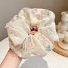 Hair Tie Embroidery Flower Pattern Mesh Yarn Large Hair Scrunchy Soft Elastic Ponytail Holder Non-Slip Hair Accessory