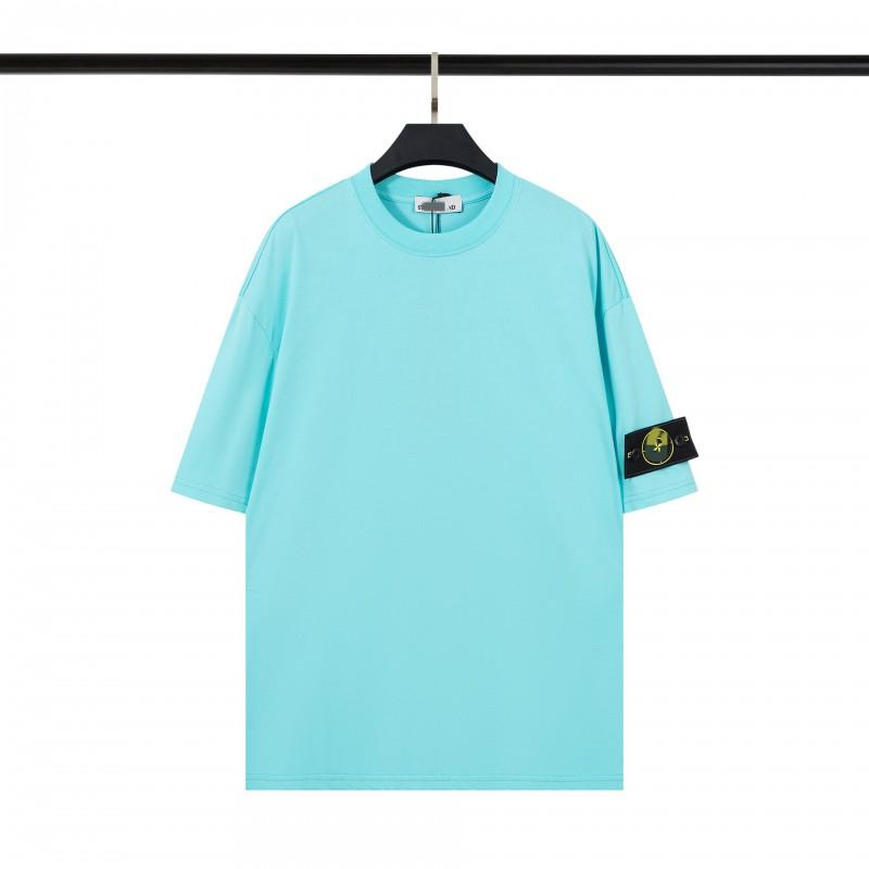 Stoneh Classic Patch Solid Color T-Shirt Men Women High Street Basic Short Sleeve Crewneck Casual Top