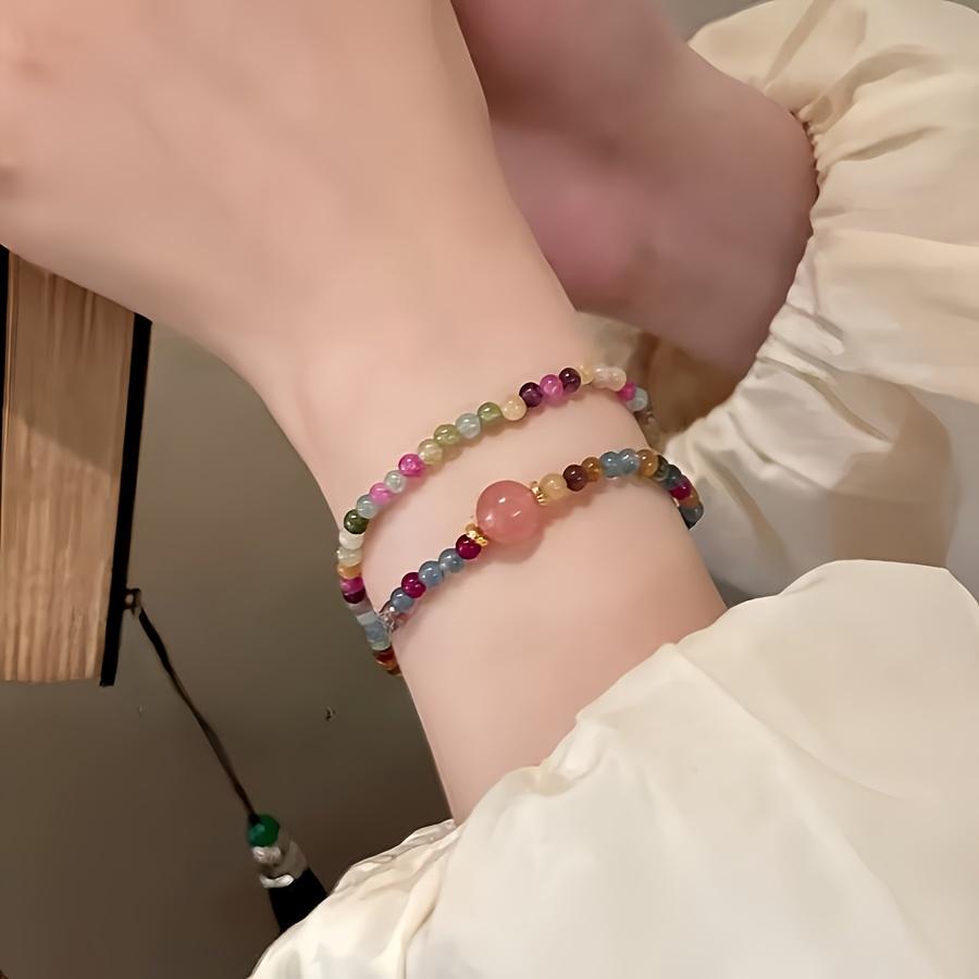 1PCS Pink Bead Bracelet, Bohemian Style Hand Woven Bead Accessory, New Chinese Style Bracelet with High-end Fashion, Suitable for Pairing