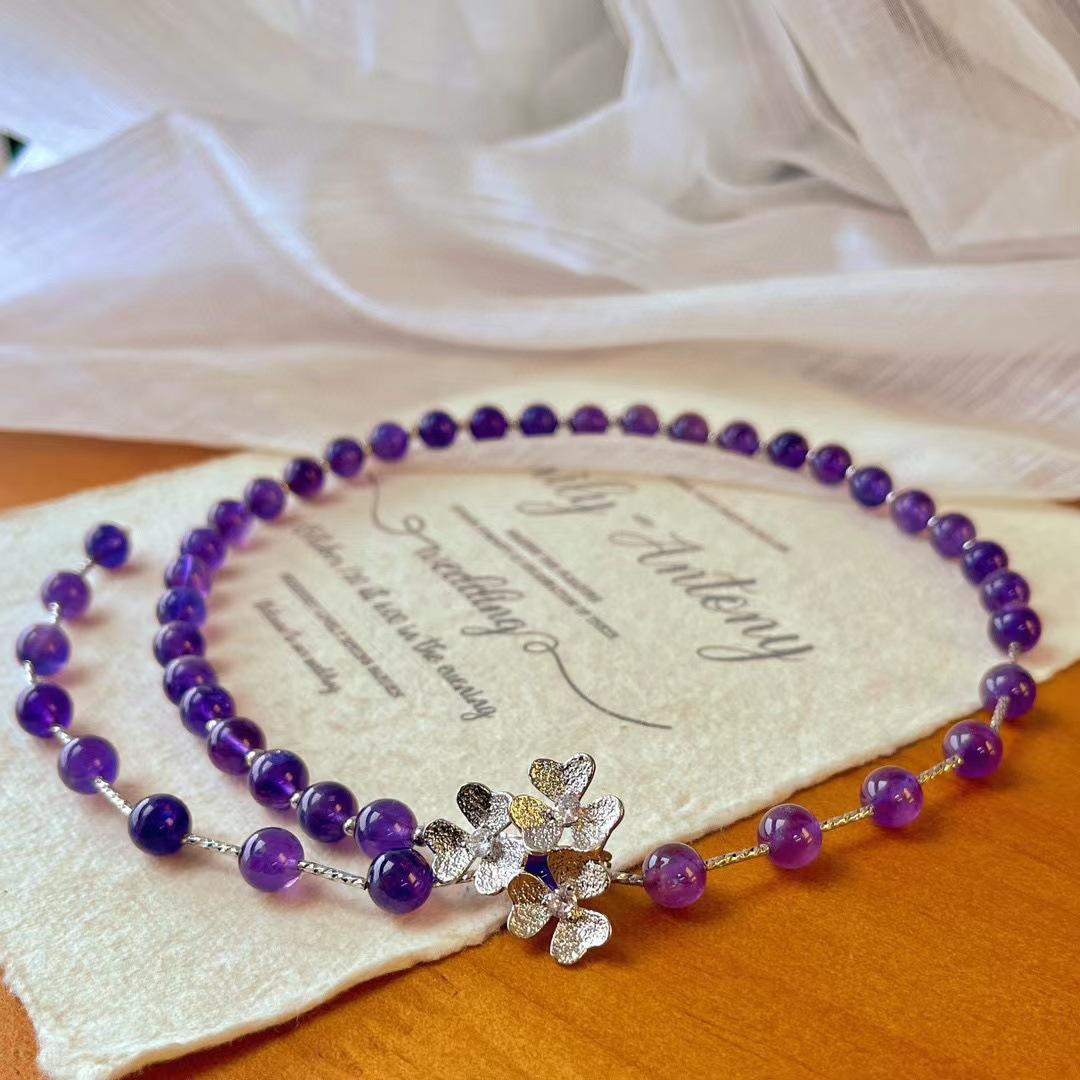 Retro Original Design Natural Amethyst Collarbone Chain Niche High-End Necklace Female Atmosphere