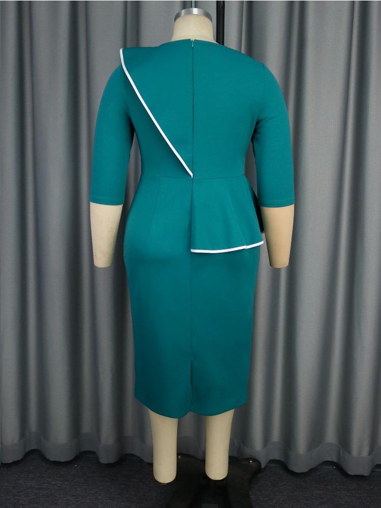 Women Elegant Bodycon Dress with O Neck 3D Flower Belt Patchwork High Waist  Asymmetrical Package Hip Split  Party Outfit