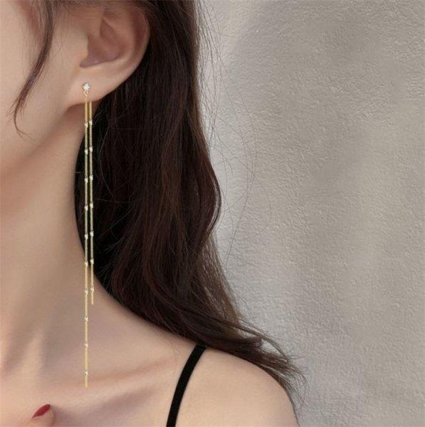 Shiny Zircon Geometric Chain Earrings for Women Luxury Crystal Bowknot Imitation Pearl Water Drop Earring Wedding Party Jewelry