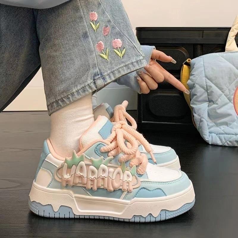 

New Letter Thick Soled Bread Shoes Cute And Sweet Girl Style Casual Board Shoes For Women 35 синий