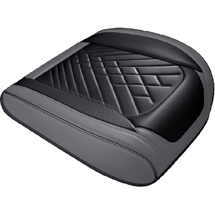 Leather Front Car Seat Covers, Anti-Slip Breathable Bottom Car Seat Protector, Full Wrapping Comfortable Edge Automotive Seat Covers, Fits Cars, Grey/Black