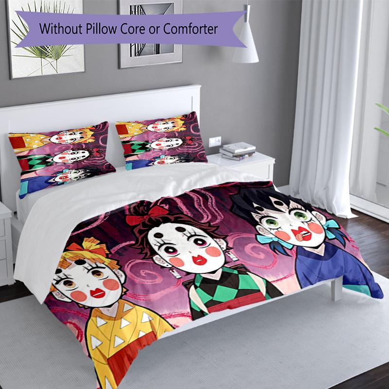 3pcs Demon Slayer Tanjiro Kamado Pattern Bedding Set Duvet Cover Set Includes Duvet Cover &pillowcases, Perfect All Season Bedroom Decoration & Gift