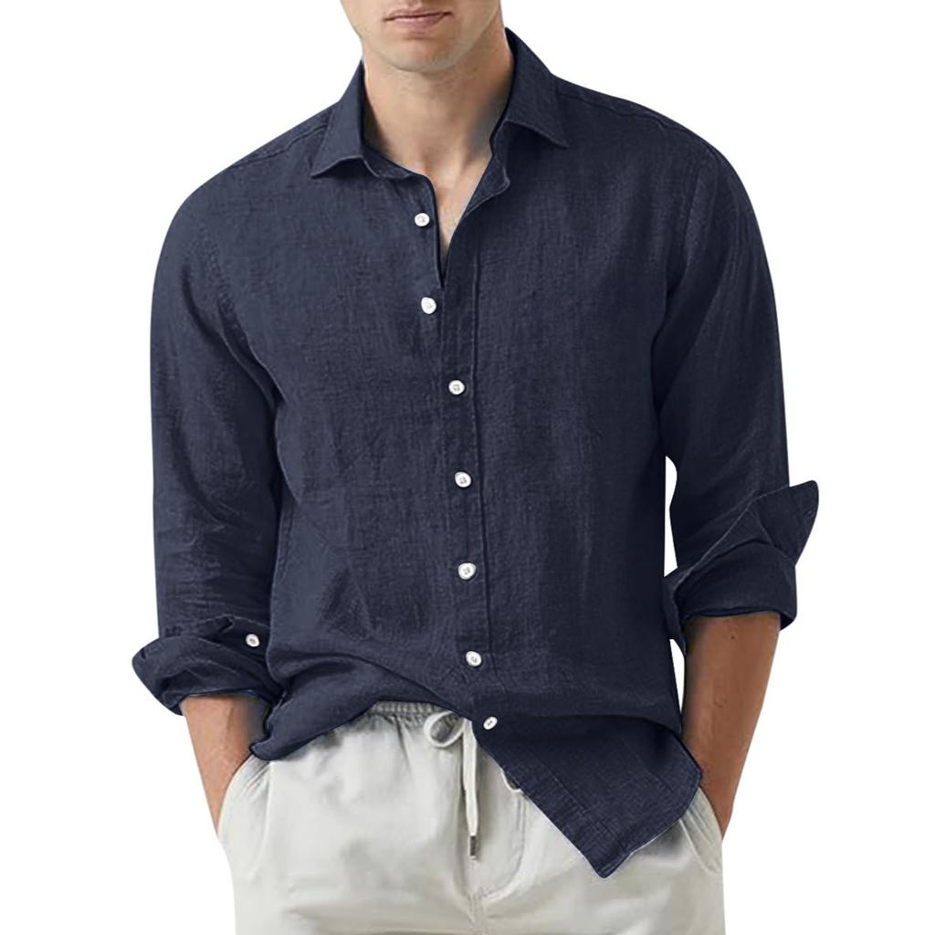 Sommerhemd Strandhemden Herren Cardigan Tops Langärmlig Umlegekragen Slim Fit Übergröße