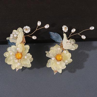 2 Stück Chinesischer Stil Haarspange Klassisch Elegant Glasblume Haarspange für Frauen Fee Hanfu Haarschmuck Exquisite Haarspangen
