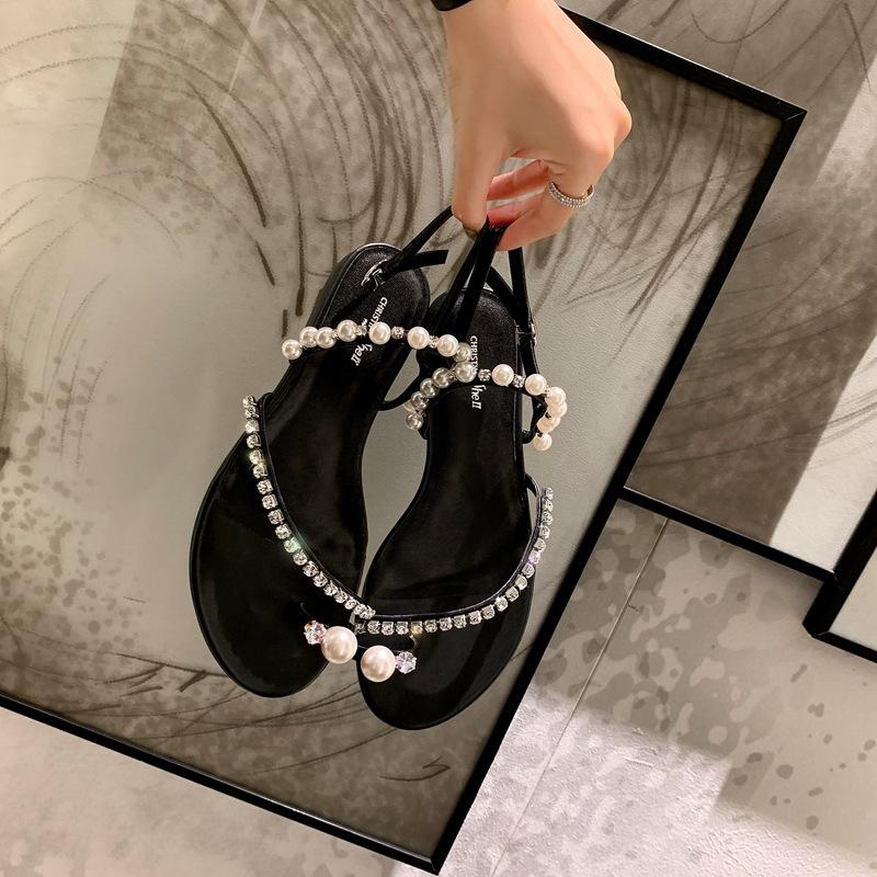 

Exquisite Girl~ Rhinestone Pearl Set Toe Sandals Women s Summer 2025 New Fashion Versatile Skirt Sandals 35 чёрный