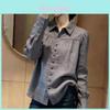 Spring Korean Style Gray Long Sleeve Shirt With 3d Print For Work And Casual Wear