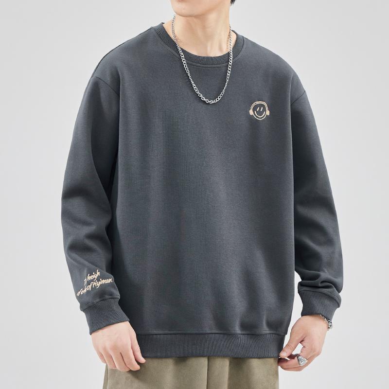 Men's Plus Velvet Warm Round Neck Hoodie - Autumn/Winter Style Long Sleeve Base Layer for Teens