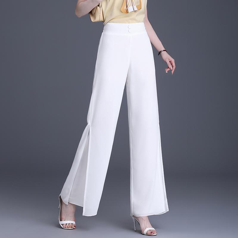 Dámské letní šifonové široké kalhoty s vysokým pasem ležérní černé dlouhé kalhoty