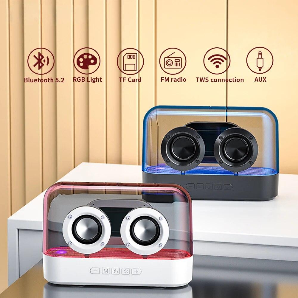 

Беспроводной Bluetooth-динамик, высококачественный прозрачный портативный 3D-сабвуфер с объемным звуком, AUX FM-радио, поддержка записи, TF-плеер