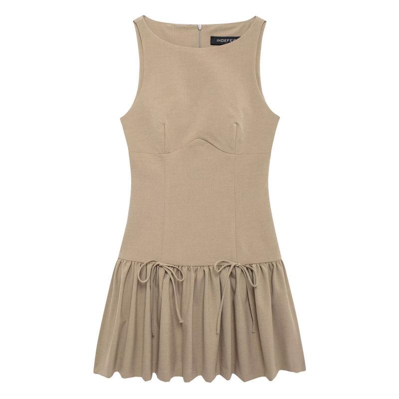 

Осеннее Новое Поступление: Женское мини-платье в европейском и американском стиле с украшением в виде банта M хаки