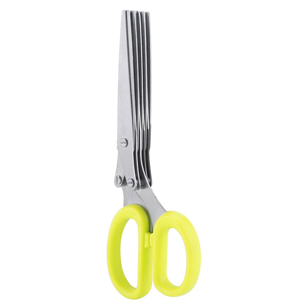 Stainless Steel 5 Layers Kitchen Scissors Scallion Sushi Shredded Tool(Yellow)