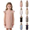 Girls Ruffle Sleeve Casual Dress Crew Neck Soft Fabric Comfortable Fit Simple Design for Everyday Wear