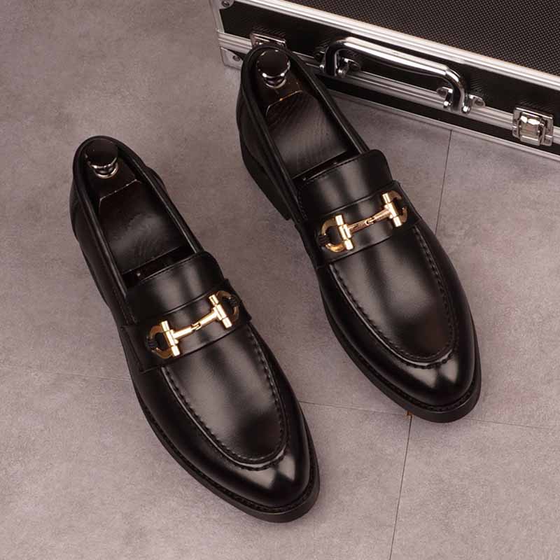 Fashion New Fashion Designer Men's Pointed Black Metal Buckle Oxford Flats Casual Shoes Wedding Dress Prom Party Zapatos Hombre