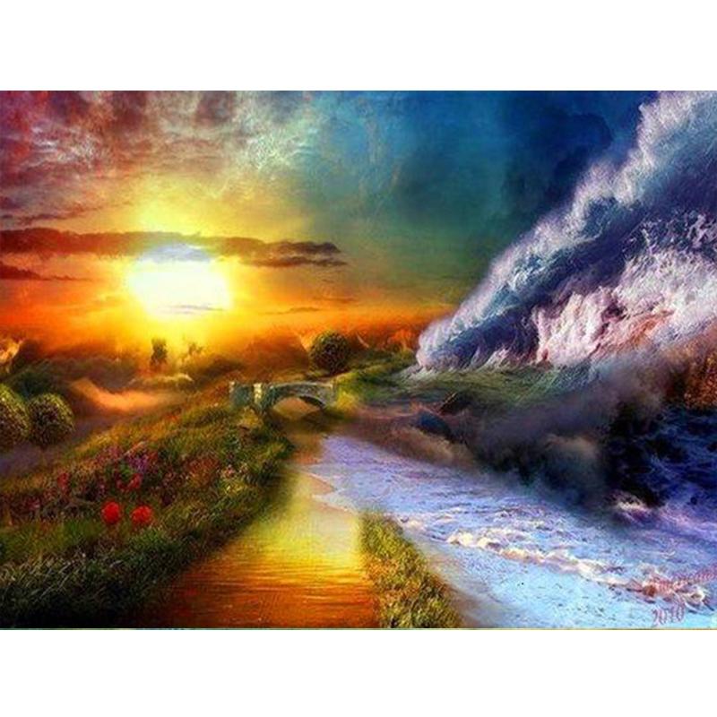 Full Round Square Diamond Painting Cross Stitch 5D DIY Diamond Embroidery Sea Scenery Rhinestone Pictures Home Decoration