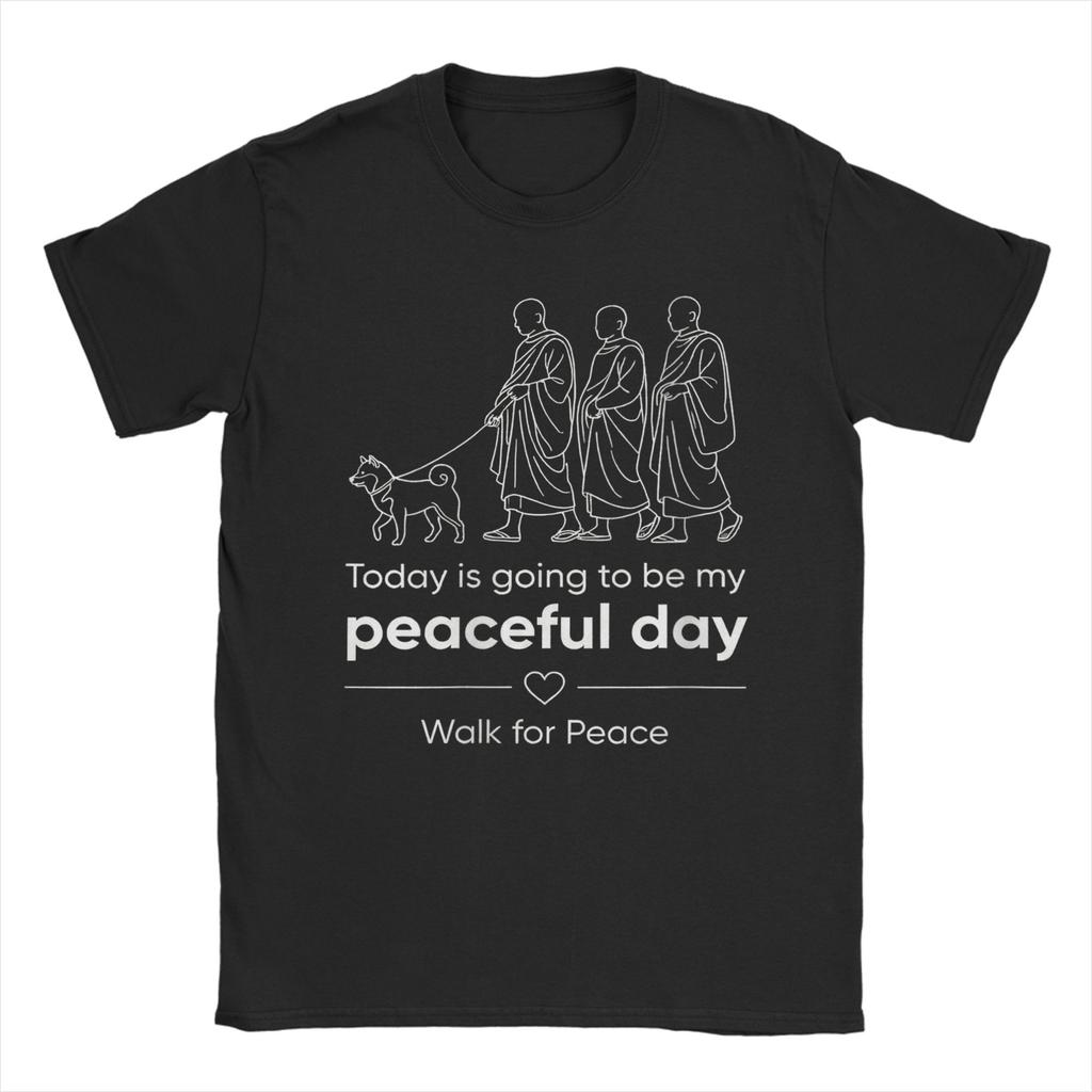 Walk for Peace Buddhist Monks Inspirational Journey TShirts for Men  Vintage  Cotton Tees Round Collar Short Sleeve T Shirt