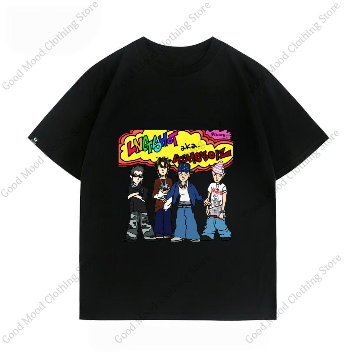 

LNGSHOT T Shirt Hip Hop Cartoon WOOJIN RYUL OHYUAL Louis Print Tshirt Kpop Loose Unisex Women Cotton Summer Short Sleeve Tee Tops 3XL