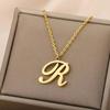 Women Stainless Steel 18K Gold Plated Letter Name Pendant Collarbone Chain