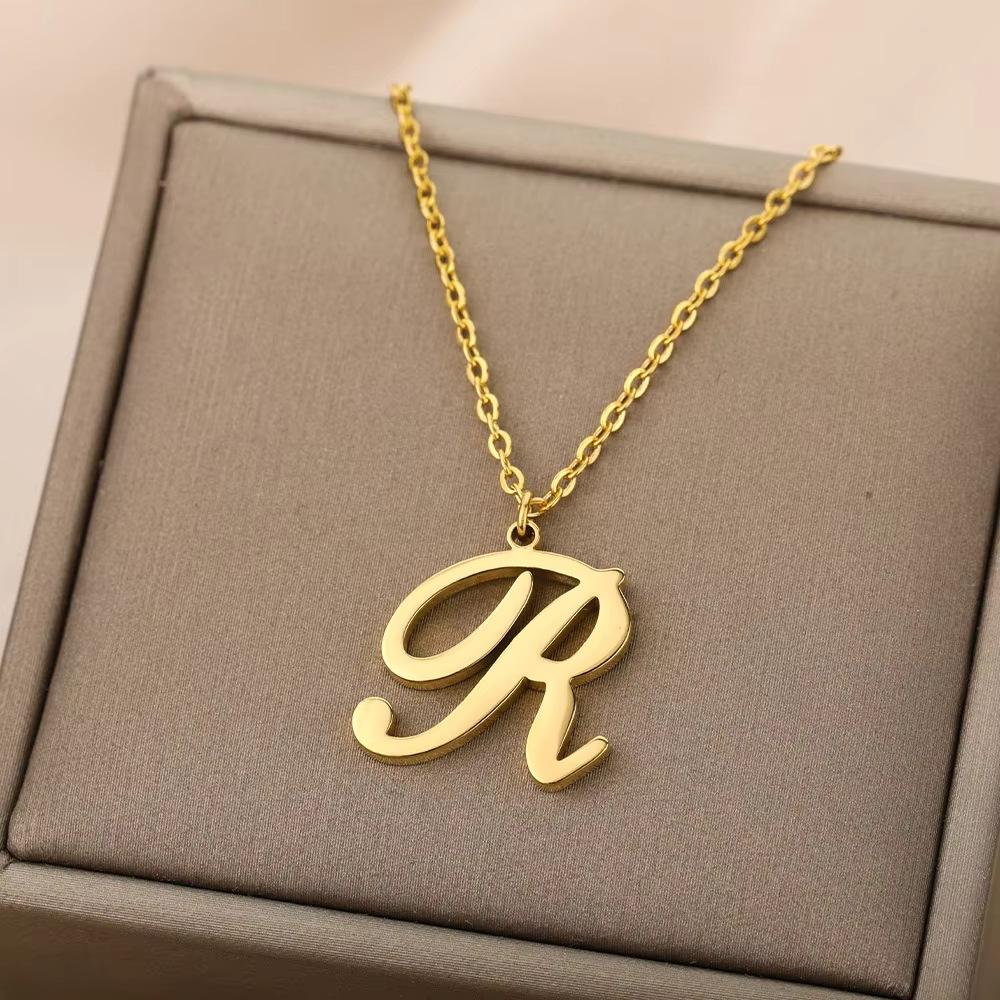 Women Stainless Steel 18K Gold Plated Letter Name Pendant Collarbone Chain