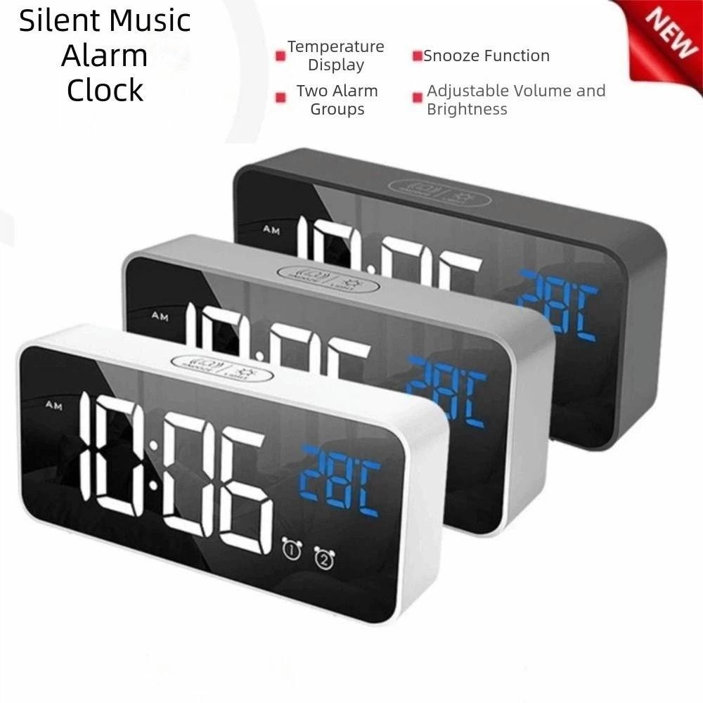 Voice Control Music Alarm Clock Mirror Desk Clock Ringtones LED Digital Clock  Home Office