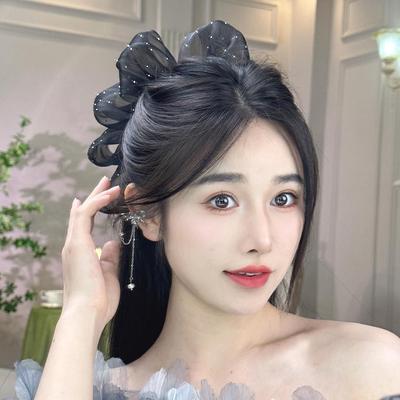 Large Mesh Bow Hair Claw Clip Sweet Elegant Simple Hairpin Women Ponytail Hair Crab Clip Girls Ribbon Non-Slip Hair Accessories