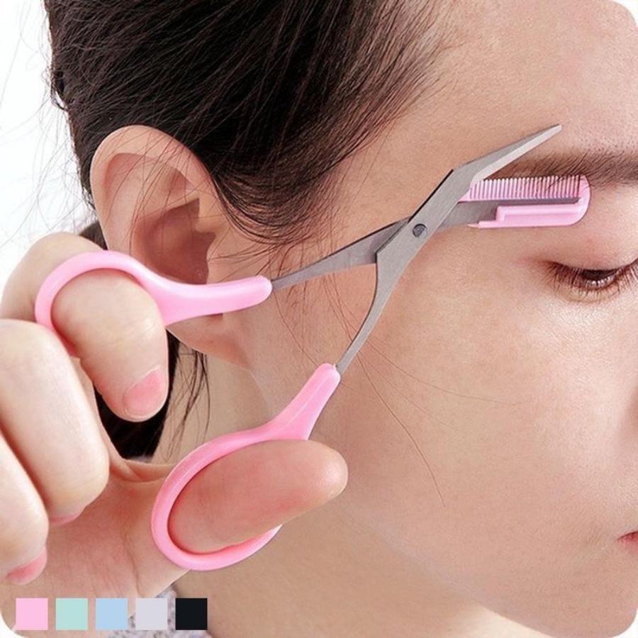 Damenmode Edelstahl mit Kamm Augenbrauentrimmer Trimmen Augenbrauenschere Augenbrauenmesser