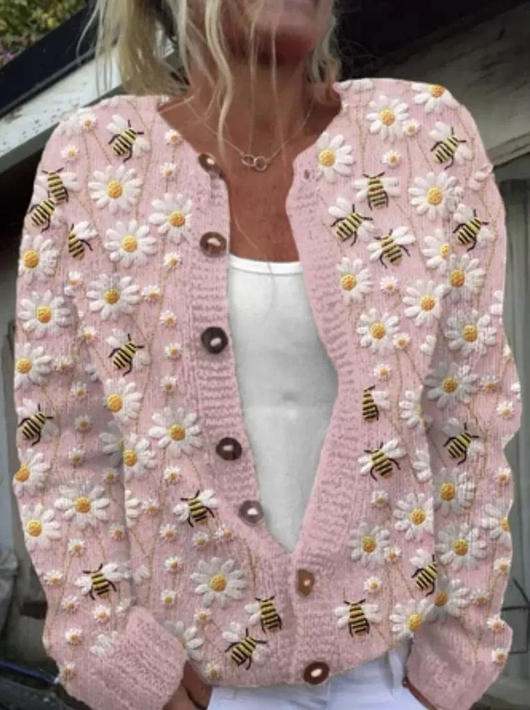 European Style 3 D Print Cardigan Knitted Jacket Spring and Fall Women 7 Sweater