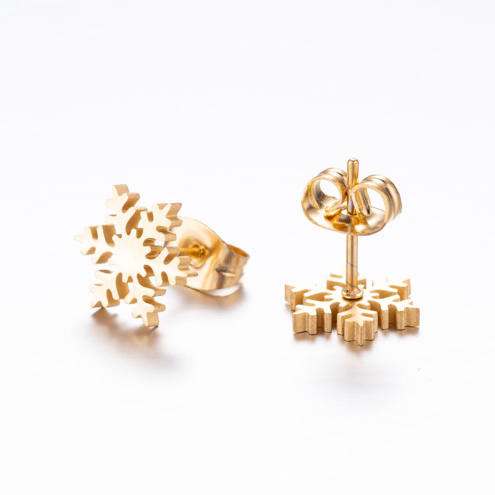 Korean Minimalist Gold-Plated Snowflake Christmas Stud Earrings, Stainless Steel Cartilage Studs
