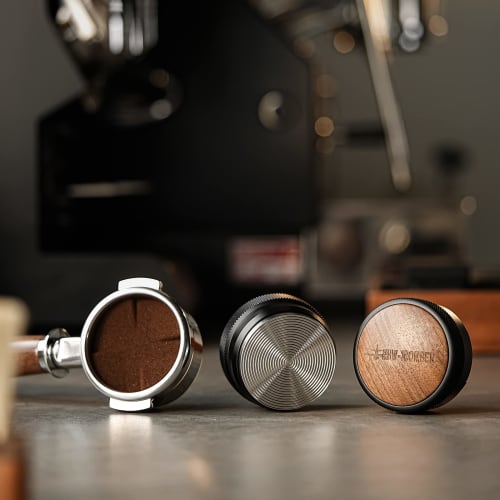 MHW-3BOMBER Coffee Distributor, 58.35mm, Espresso Tamper, 58mm, Stainless Steel with Wooden Lid, T5270L4-OS