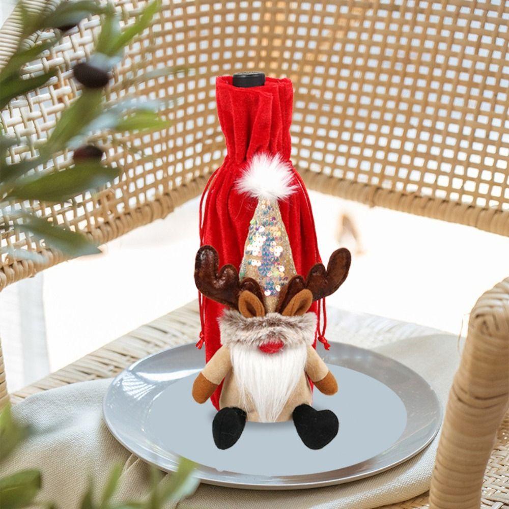 Cartoon Wine Bottle Protector Drawstring Christmas Decoration Supplies Christmas Day