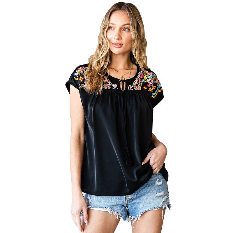 

Casual Personality Geometry Embroider Short Sleeve Tops Chiffon Shirt LC25118968-Black Size S fit (45.00 kg-55.00 kg