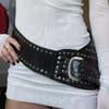 PU Leather Female Waist Belt with Irregular Buckle Rivets Decors PU Waist Belt Hollowed out Waistband for Coat Shirt