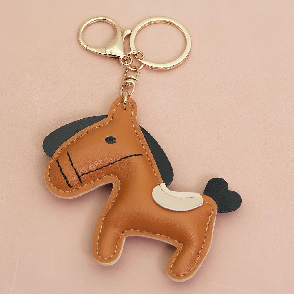Handmade Leather Rocking Horse Keychain Pendant - Cartoon Style