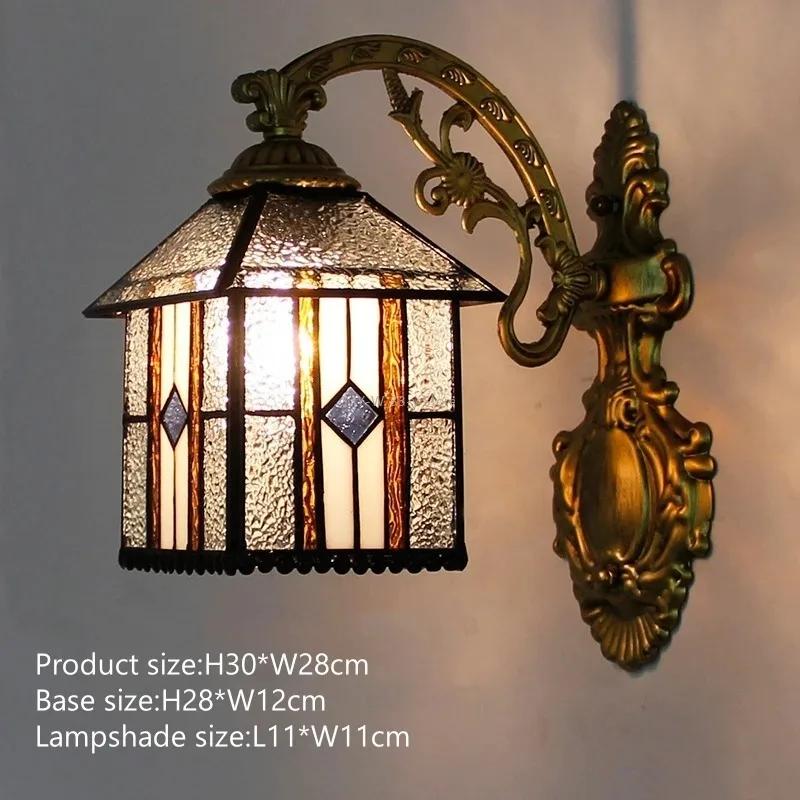 Vintage Baroque Stained Glass Lampshade Stained Glass LED Wall Lamp Wall Light Aisle Corridor Balcony Sconce Lighting  (No Bulb)