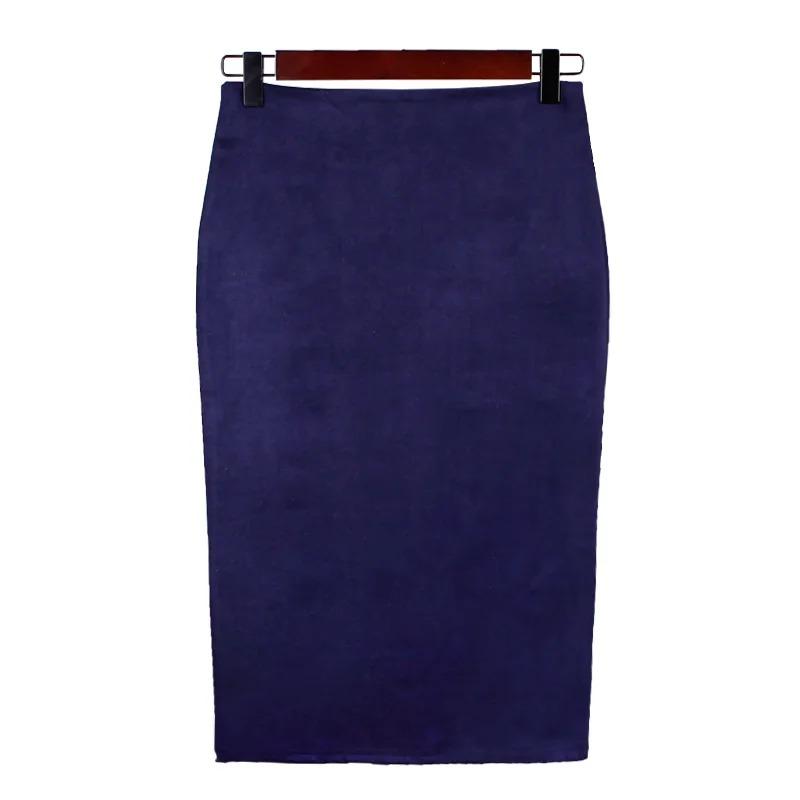 Autumn Winter High Waist Bodycon Vintage Suede Split Thick Stretchy Skirts Women Skirts Suede Solid Color Pencil Skirt