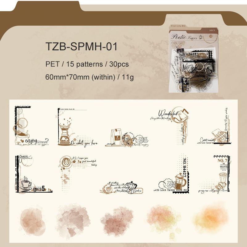 JIANWU Poetry Ink Stain Series Vintage Plant Butterfly Border Landscape Material Collage PET Sticker Creative Journal Stationery