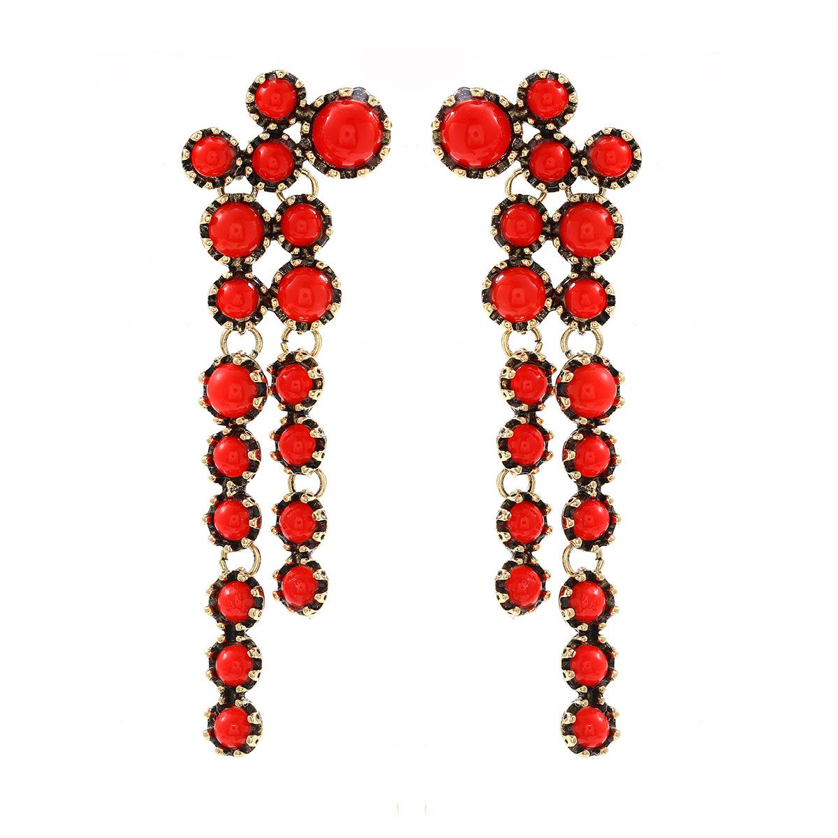 

Metal Resin Beads Tassels Geometric Dangle Earrings for Women New Trend Retro Design Zircon Party Accessories красный