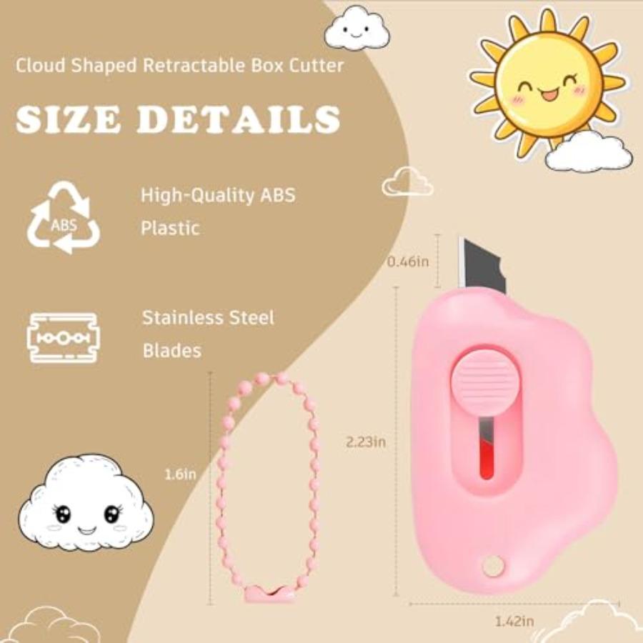 

6 Pack Cloud Retractable Box Cutter with Key Rings - Safe Auto-Retract Design Mini Paper Cutter for Boxes Packages Mail Envelop United States
