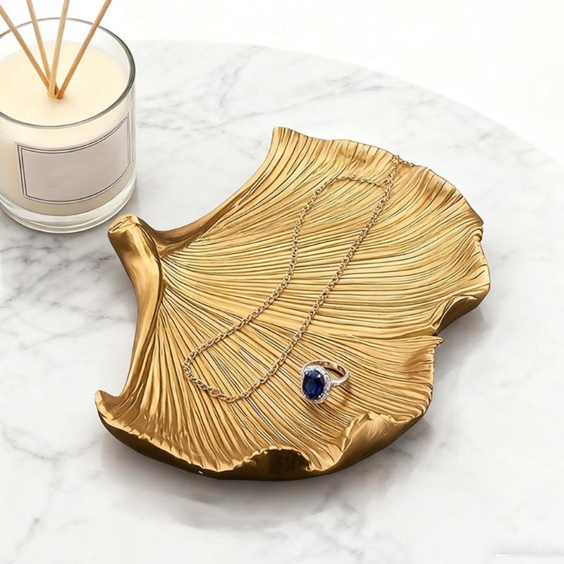 Gold Decorative Tray for Home Decors Leaf Shape Key Tray Entryway Decors Leave Jewelry Organizers Trinket Dish