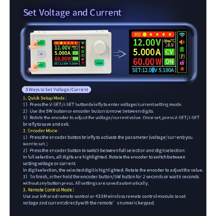 Intelligent Voltages Regulator 6V 36V Input 120W Output with Control LCD Display Solution and Safety Protectiove