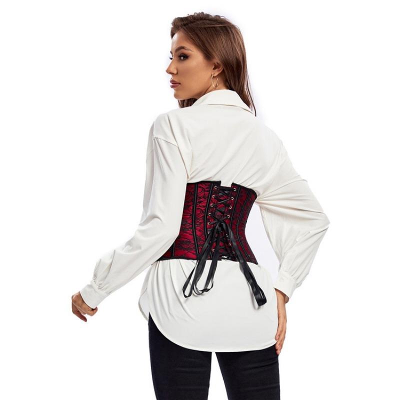 Women Dark Red Bone Waist Cincher Tummy Control Body Shaper Corset