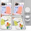 Colorful Flowers Pattern Case For Samsung Galaxy Z FlIP 7 FE 6 5 Plating PC+PU Leather Hybrid Folding Cover For Samsung Z Flip7 Flip6 Flip5