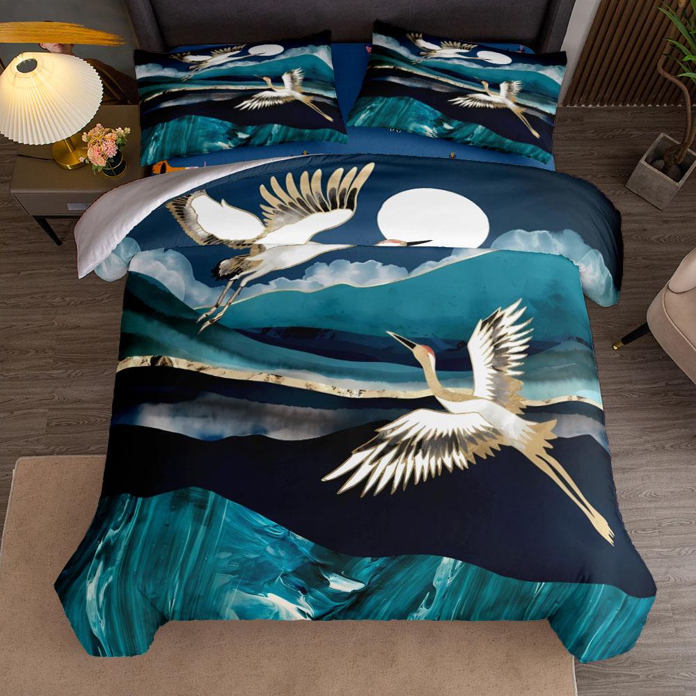 Teal Geo Stripes Retro Art Duvet Cover Set UK Single Double Queen US Twin Full King Size Bed Linen Set