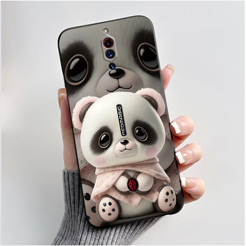 Case For ZTE Nubia Red Magic 5G 5S Cute Heart Rabbit Black Matte Soft Silicone Protective Back Cover RedMagic 5G 5S Phone Case