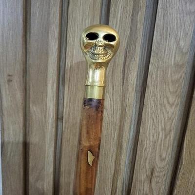 Brass Skull Handle Walking Cane, Handcrafted Wooden Stick, Elegant Gentleman's Accessory, Unique Father's Day Gift