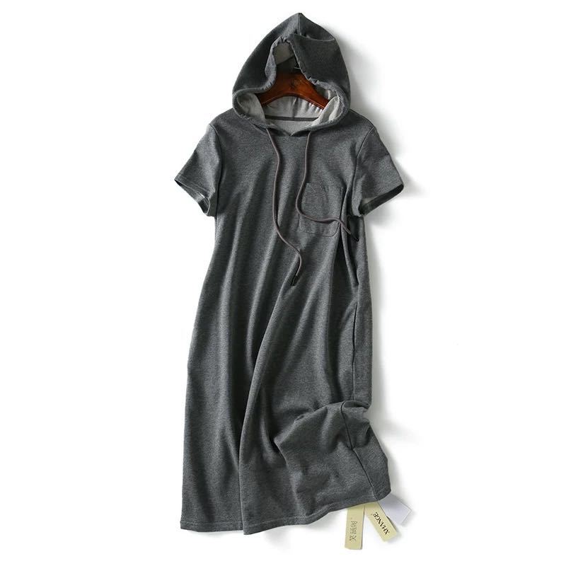 

Спортивное повседневное женское летнее платье с капюшоном и коротким рукавом с круглым вырезом длиной до колена, повседневная одежда для офиса, свиданий, вечеринок XXXL серый