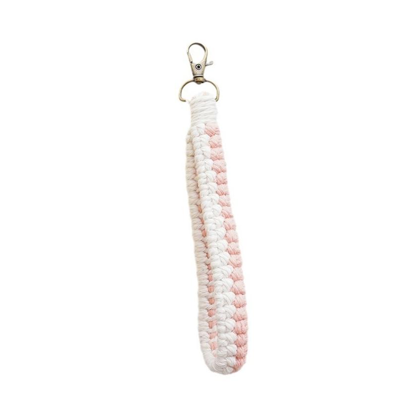 Handmade Cotton Rope Keychain Charm Colorful Braided Wristlet Keyring Soft Woven Key Rings Accessory for Men and Women